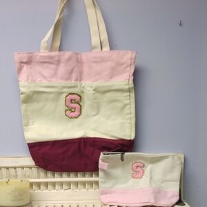 Initial S totes and makeup/accessories bag. Multiple colors. New